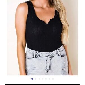 Black Ribbed Sleeveless Bodysuit